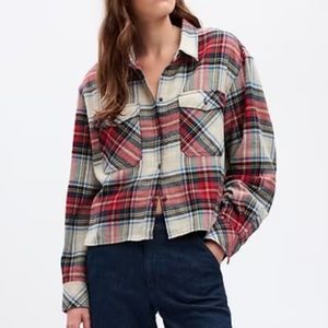 BNWT Gap Cropped Flannel Plaid Button-Front Shirt XL